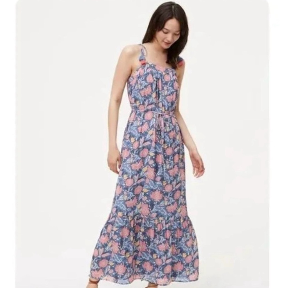 LOFT Wildflower Blue and Pink Floral Maxi Dress Size XS